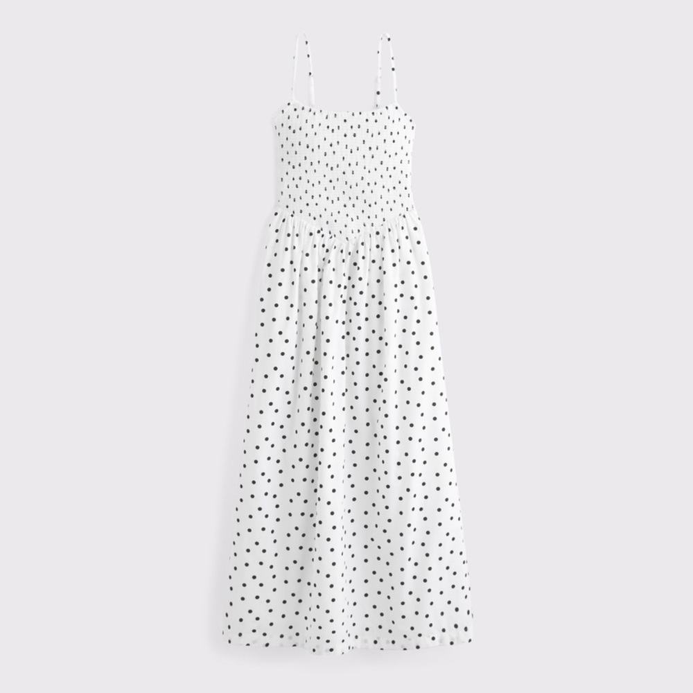 Abercrombie & Fitch Dipped-Waist Smocked Midi Dress